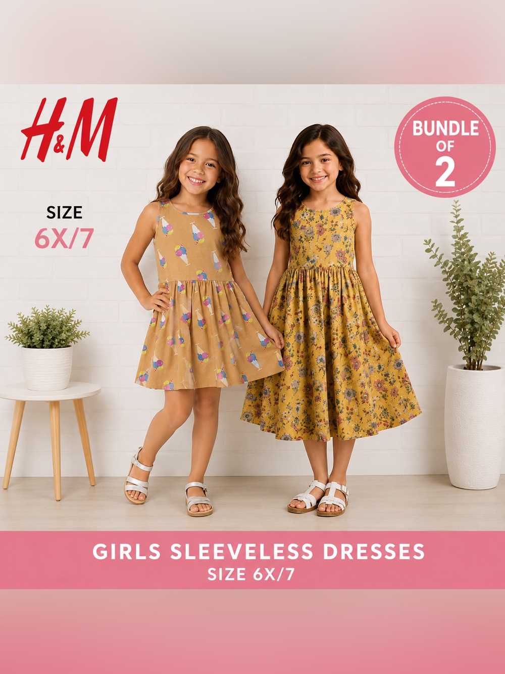 H&M Girls Sleeveless Dress Bundle of 2 Size 6X/7 Cotton Summer Dresses